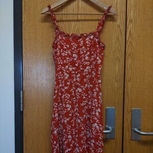 Lulus Garden Date Red Orange Floral Print Ruffle Midi Dress
